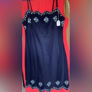 City Triangles Navy Blue Floral Embroidered Slip Dress